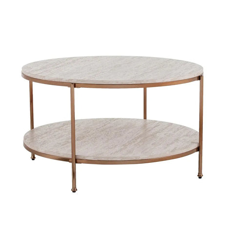 Round Metal Coffee Table In Shiny Rose Gold Edge