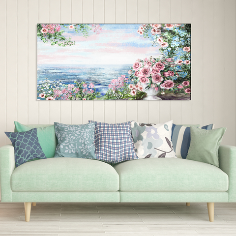 Flower With Summer Blue Sea Canvas Print Wall Painting