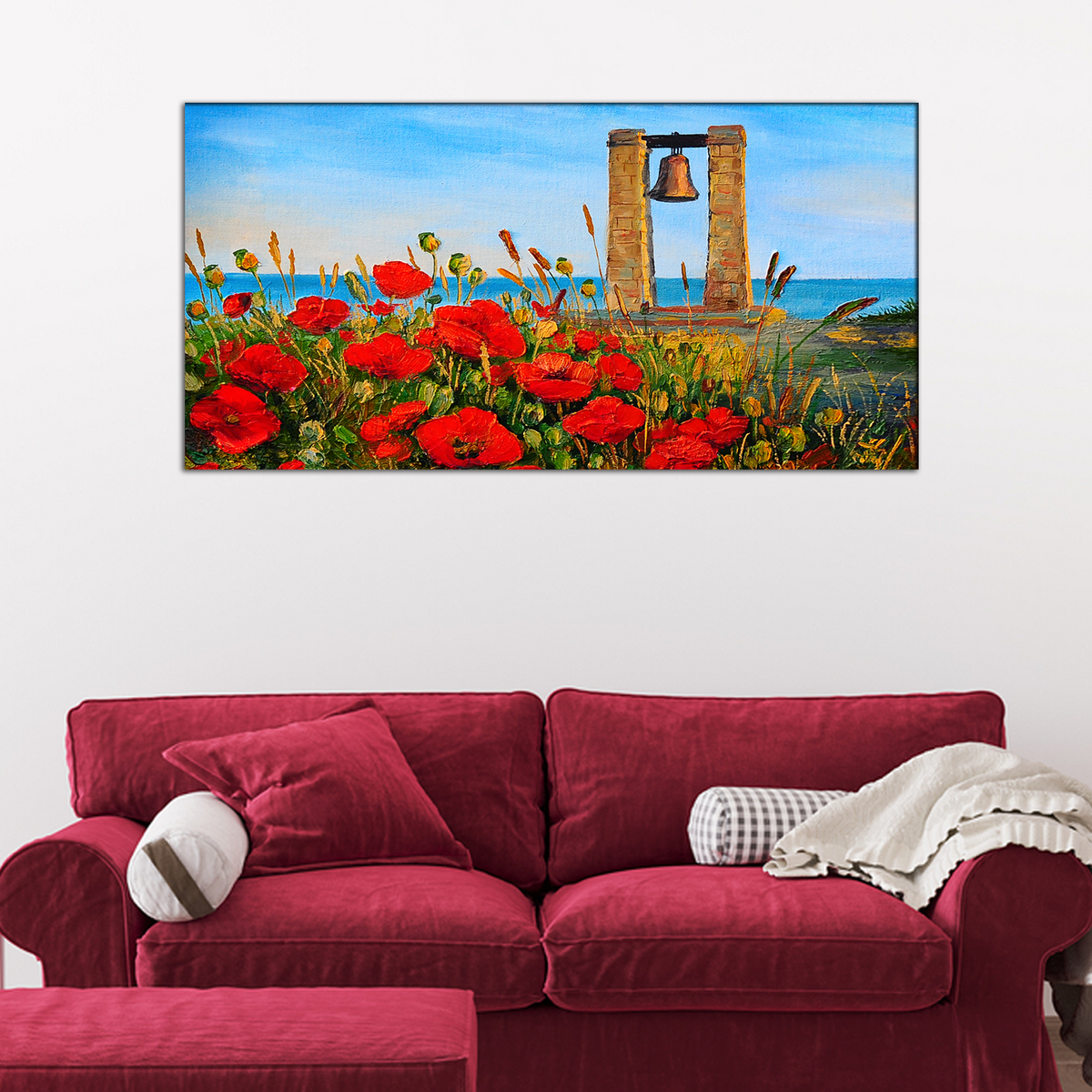 Poppies Near The Sea, Bell At Sunset Wall Painting