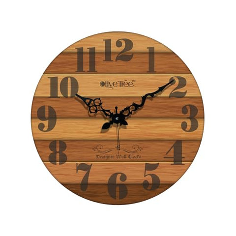 Olivetree Wooden Wall Clock 15" TIC TOC Movement Decorative Latest Wall Clock Classic Clock Battery Operated Round Easy to Read for Home, Living Room,Office(Multi) - 2025