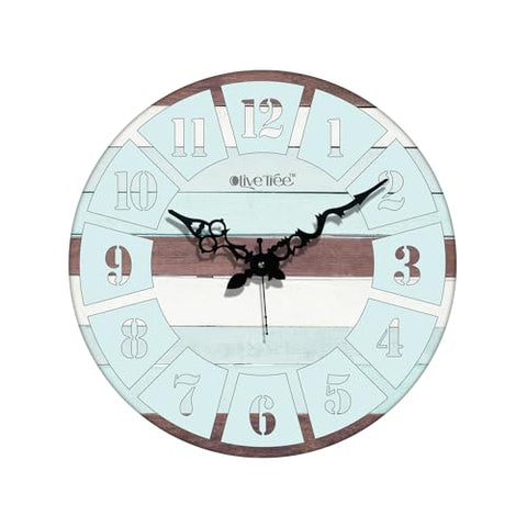 Olivetree Wooden Wall Clock 15" TIC TOC Movement Decorative Latest Wall Clock Classic Clock Battery Operated Round Easy to Read for Home, Living Room,Office(Multi) - 2025