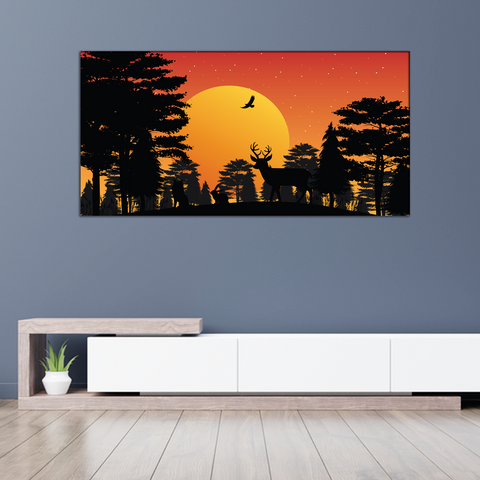 Animal Silhouette at Sunset Canvas Print Wall Painting