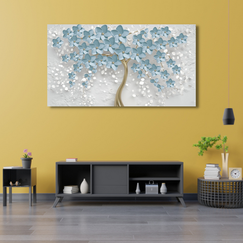 3D Tree Blue Flower Canvas Print Wall Painting