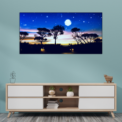 Abstract Moon & Trees Canvas Print Wall Painting