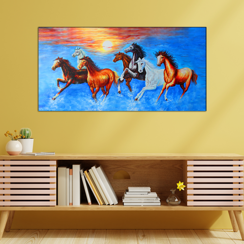 Seven Running Horses Canvas Print Wall Painting