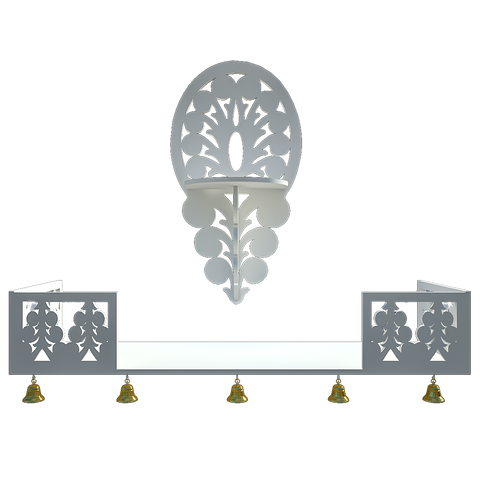 Beautiful Wall Hanging Wooden Temple/ Pooja Mandir Design with Shelf, White Color (DS006)