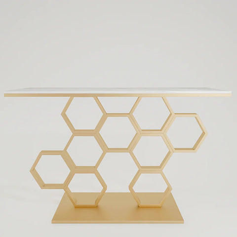 Honeycomb Motif Golden Metal Finish Console Table