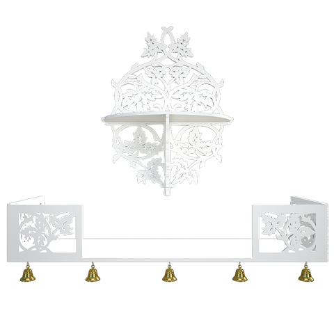 Beautiful Wall Hanging Wooden Temple/ Pooja Mandir Design with Shelf, White Color (DS008)