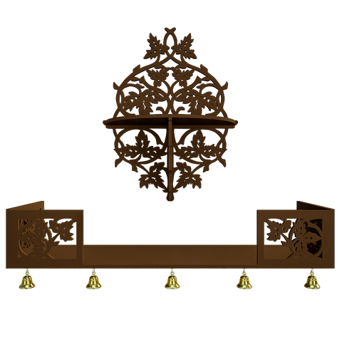 Beautiful Wall Hanging Wooden Temple/ Pooja Mandir Design With Shelf, Brown Color (DS007)