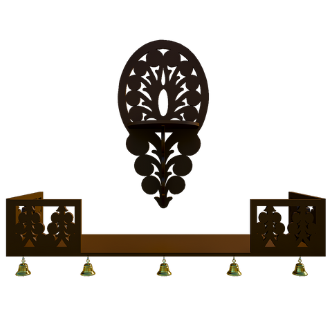 Beautiful Wall Hanging Wooden Temple/ Pooja Mandir Design with Shelf, Brown Color (DS005)