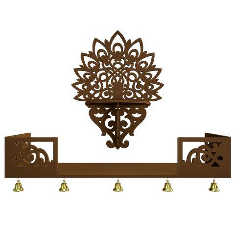 Beautiful Wall Wooden Temple/ Pooja Mandir Design With Shelf, Brown Color