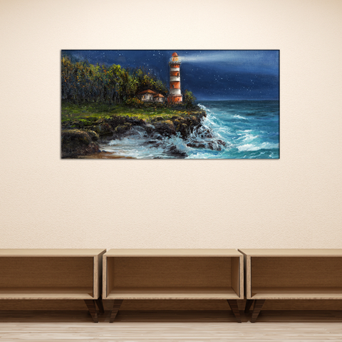 Lighthouse & Beach Modern Art Canvas Print Wall Painting