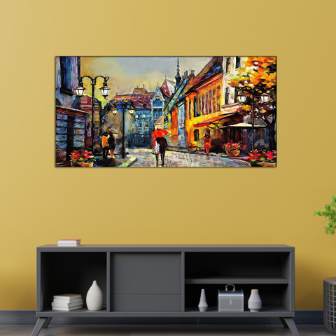 Romantic Love Couple in City Canvas Print Wall Painting