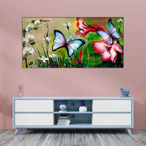 Bright Butterflies in Flowers Canvas Print Wall Painting