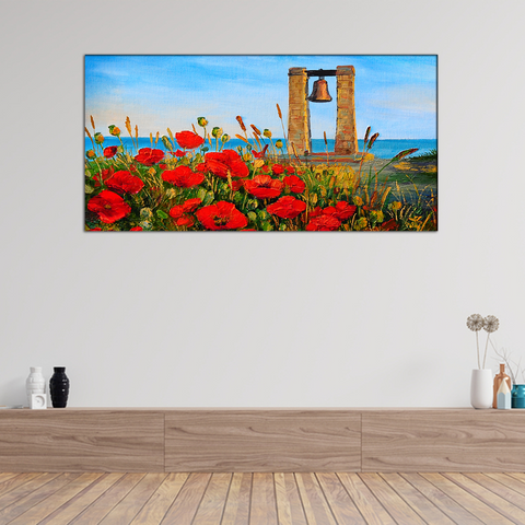 Poppies Near The Sea, Bell At Sunset Wall Painting