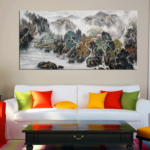 Mountain And Water Abstract Art Canvas Wall Painting