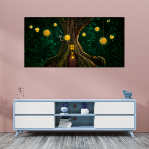 Gigantic Tree With House Canvas Print Wall Painting