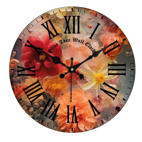 Olivetree Wooden Wall Clock 12" Silent Movement Decorative Wall Clock Classic Clock Battery Operated Round Easy to Read for Home, Living Room,Office(Multi) - 4053