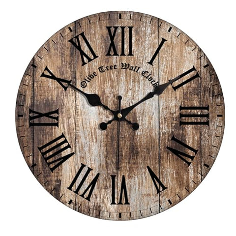 Olivetree Wooden Wall Clock 12" Silent Movement Decorative Wall Clock Classic Clock Battery Operated Round Easy to Read for Home, Living Room,Office(Multi) - 4053