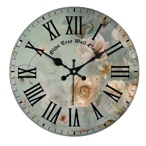 Olivetree Wooden Wall Clock 12" Silent Movement Decorative Wall Clock Classic Clock Battery Operated Round Easy to Read for Home, Living Room,Office(Multi) - 4053