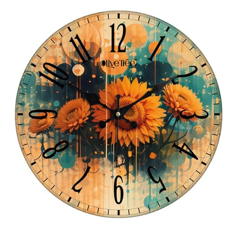 Olivetree Wooden Wall Clock 12" Silent Movement Decorative Wall Clock Classic Clock Battery Operated Round Easy to Read for Home, Living Room,Office(Multi) - 4053