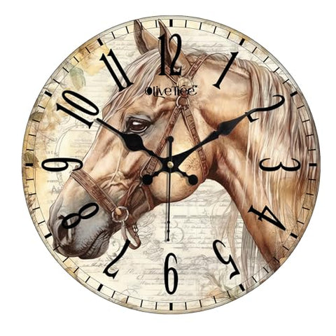 Olivetree Wooden Wall Clock 12" Silent Movement Decorative Wall Clock Classic Clock Battery Operated Round Easy to Read for Home, Living Room,Office(Multi) - 4053