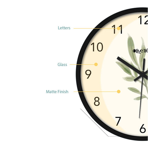 Olive Tree Wall Clock 12" Decorative Latest Plastic Wall Clock TIK-Tok Movement Classic Clock Battery Operated Round Easy to Read for Room/Home/Kitchen/Bedroom/Office/School - 9154