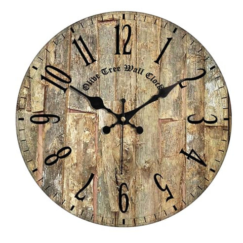 Olivetree Wooden Wall Clock 12" Silent Movement Decorative Wall Clock Classic Clock Battery Operated Round Easy to Read for Home, Living Room,Office(Multi) - 4053