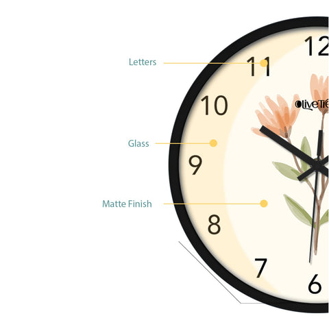 Olive Tree Wall Clock 12" Decorative Latest Plastic Wall Clock TIK-Tok Movement Classic Clock Battery Operated Round Easy to Read for Room