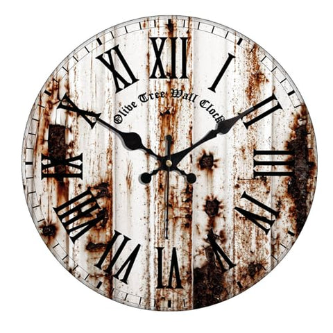 Olivetree Wooden Wall Clock 12" Silent Movement Decorative Wall Clock Classic Clock Battery Operated Round Easy to Read for Home, Living Room,Office(Multi) - 4053