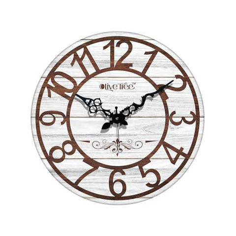 Olivetree Wooden Wall Clock 15" TIC TOC Movement Decorative Latest Wall Clock Classic Clock Battery Operated Round Easy to Read for Home, Living Room,Office(Multi) - 2025