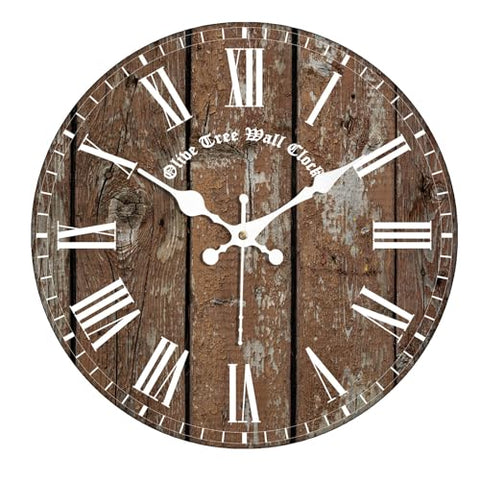 Olivetree Wooden Wall Clock 12" Silent Movement Decorative Wall Clock Classic Clock Battery Operated Round Easy to Read for Home, Living Room,Office(Multi) - 4053