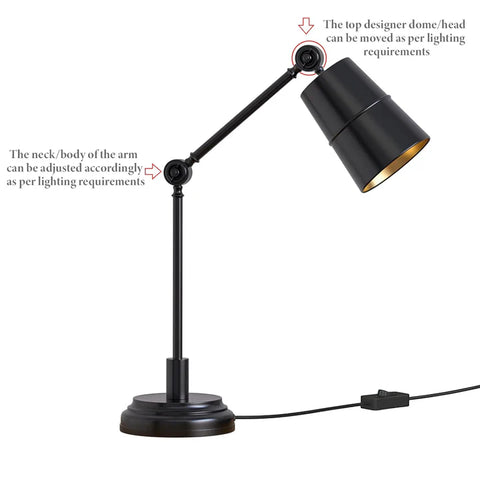 Study Desk Office Reading Table Lamp Black Polished with Adjustable Moveable Head and Body