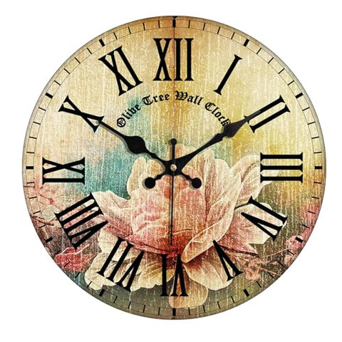 Olivetree Wooden Wall Clock 12" Silent Movement Decorative Wall Clock Classic Clock Battery Operated Round Easy to Read for Home, Living Room,Office(Multi) - 4053