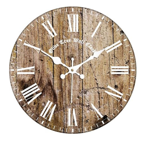 Olivetree Wooden Wall Clock 12" Silent Movement Decorative Wall Clock Classic Clock Battery Operated Round Easy to Read for Home, Living Room,Office(Multi) - 4053