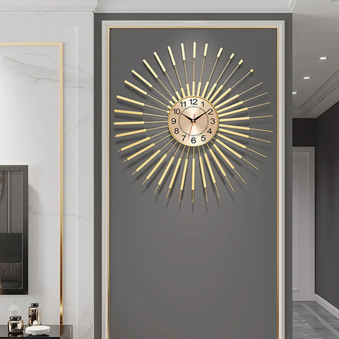 Golden Sun Metal Wall Clock