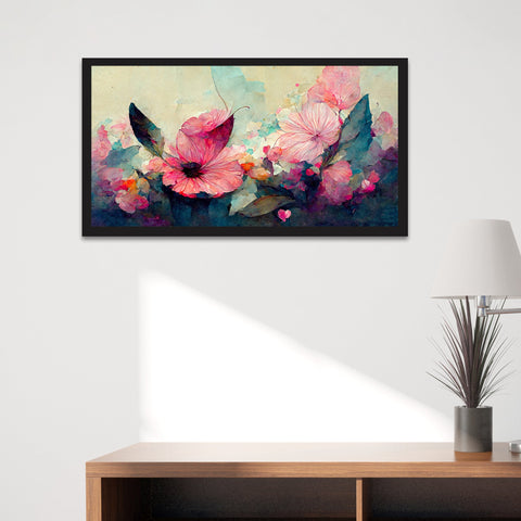 Abstract Modern Pink Floral Floating Frame Canvas Painting for Wall Decoration