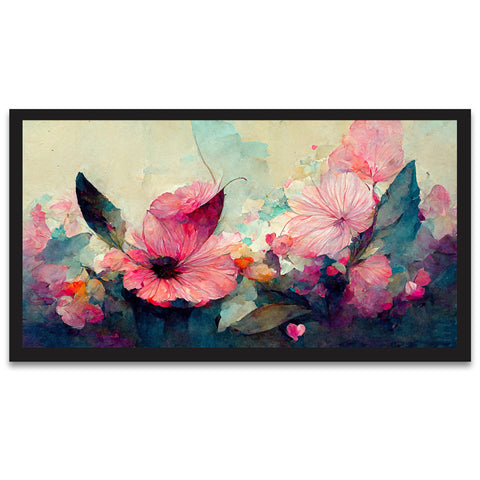 Abstract Modern Pink Floral Floating Frame Canvas Painting for Wall Decoration