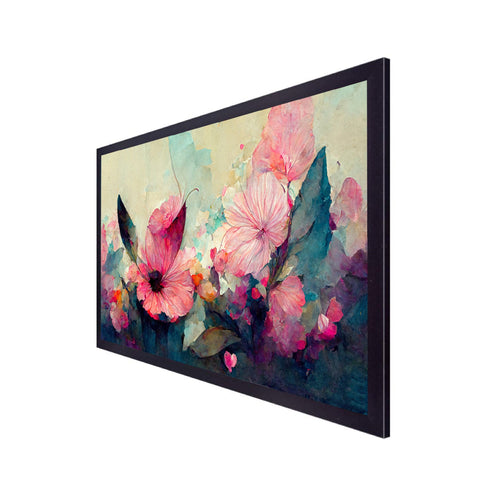 Abstract Modern Pink Floral Floating Frame Canvas Painting for Wall Decoration