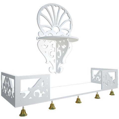 Beautiful Wall Hanging Wooden Temple/ Pooja Mandir Design with Shelf, White Color (DS004)