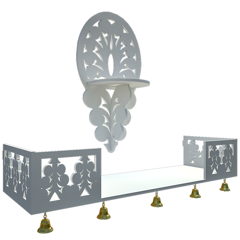 Beautiful Wall Hanging Wooden Temple/ Pooja Mandir Design with Shelf, White Color (DS006)