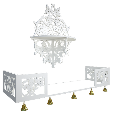 Beautiful Wall Hanging Wooden Temple/ Pooja Mandir Design with Shelf, White Color (DS008)