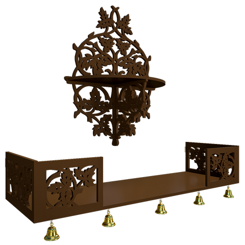 Beautiful Wall Hanging Wooden Temple/ Pooja Mandir Design With Shelf, Brown Color (DS007)