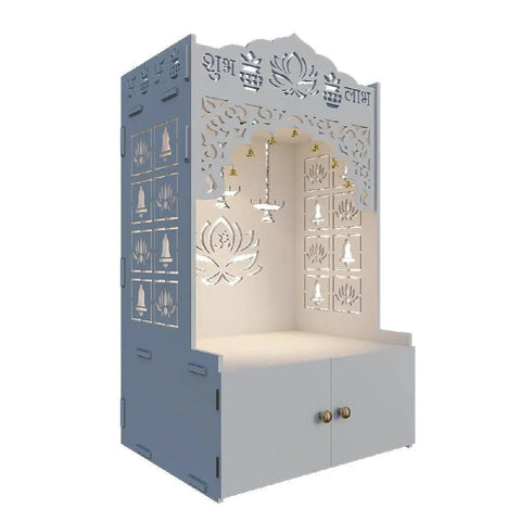 Lotus Pattern Engineered Wood Temple with Spacious Shelf & Inbuilt Focus Light- Pooja Mandir