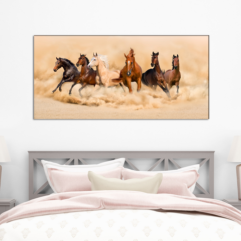 Saven Horses  Running  Design Canvas Print Wall Painting