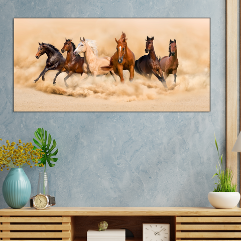 Saven Horses  Running  Design Canvas Print Wall Painting