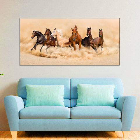 Saven Horses  Running  Design Canvas Print Wall Painting