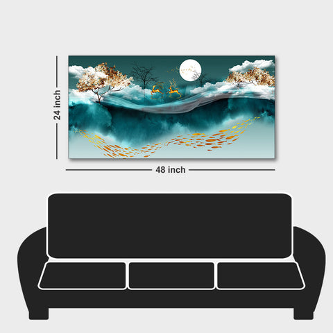 Luxurious Modern Art of Mountains and Deer Premium Wall Painting