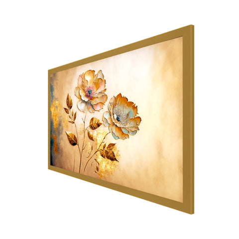 Golden Flower Abstract Canvas Floral Floating Framed Canvas Wall Painting