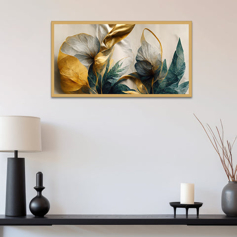 Abstract Elegant Golden Canvas Floral Framed Painting for Wall Decoration